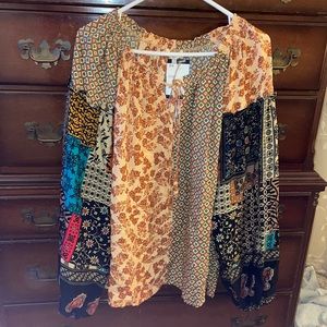 Easel Multicolor Patchwork Blouse